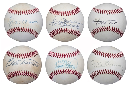 Lot of (6) 500 Home Run Club Single Signed Baseballs Including Aaron, Jackson & Mays (Beckett PreCert)